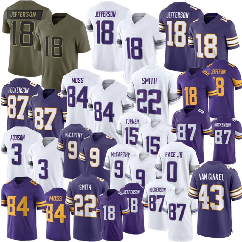 J.J. McCarthy Justin Jefferson Football Jersey Kyler Murray Pace Jr Turner Jones TJ Hockenson Addison Moss Harrison Smith Carter
