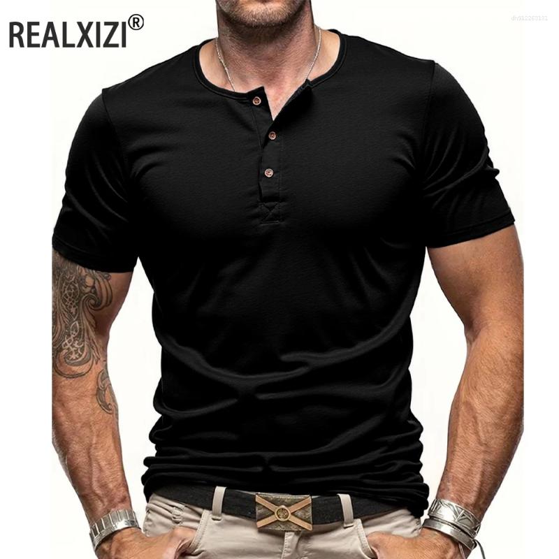 Men's T Shirts Short Sleeve Henley Neck T-shirt Solid Color Male Tops Slim Fit Button Casual Cozy Tshirt Streetwear