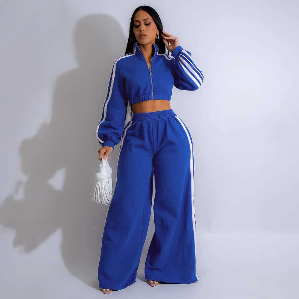 Spring new striped zipper sportswear casual commuting two-piece running set fashionable versatile casual sportswear