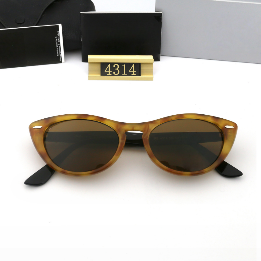 rb glass sunglasses Cat eye shaped narrow frame modern glasses retro men's women's 4314 fashionable and versatile trendy sunglasses UV resistant outdoor with box