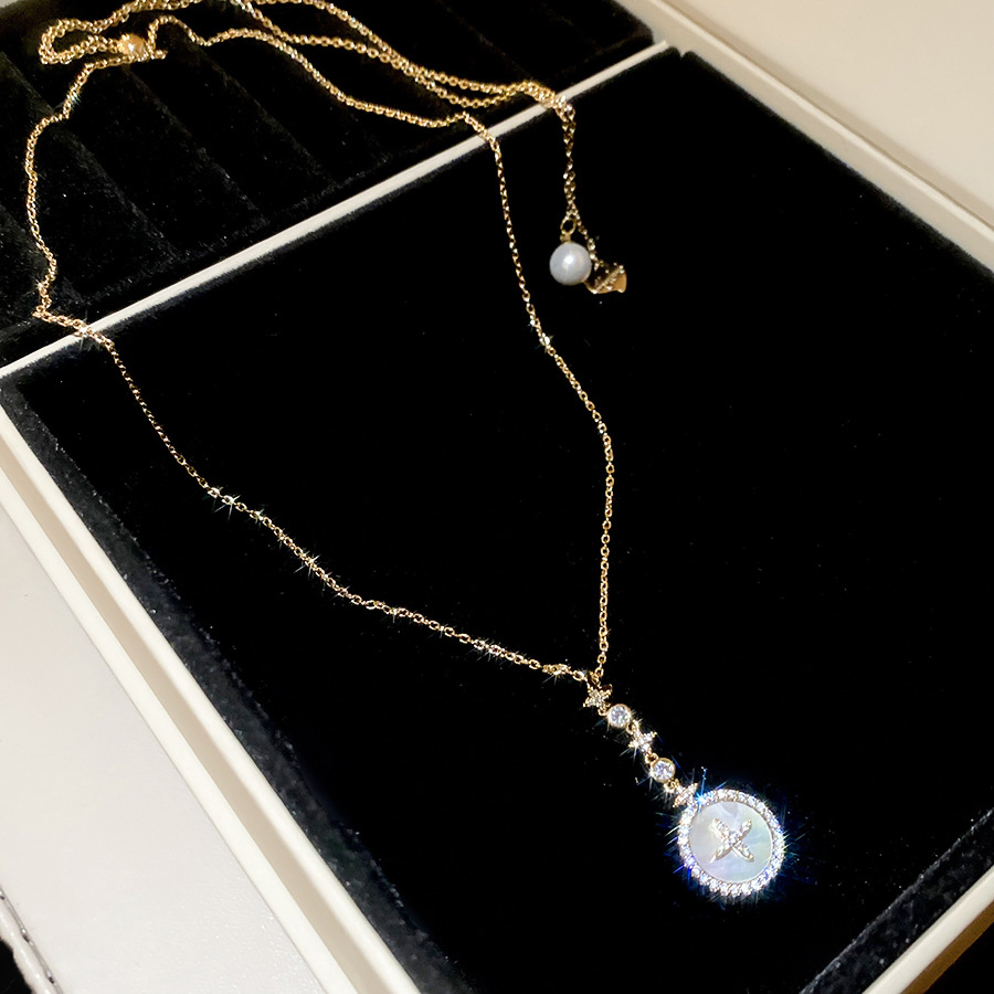 18k real gold plated zircon round pearl necklace, stylish and elegant sweater chain, light luxury high-end jewelry wholesale - view 6