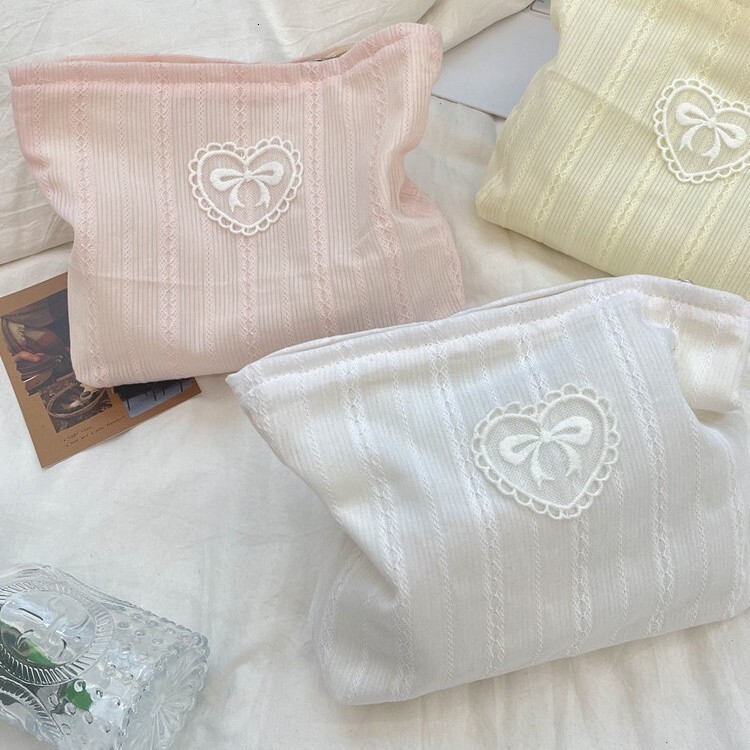 Storage Bag Fresh Color Vertical Stripe Print Bowknot Large Capacity Makeup Skincare Organizer Shopping Clutch