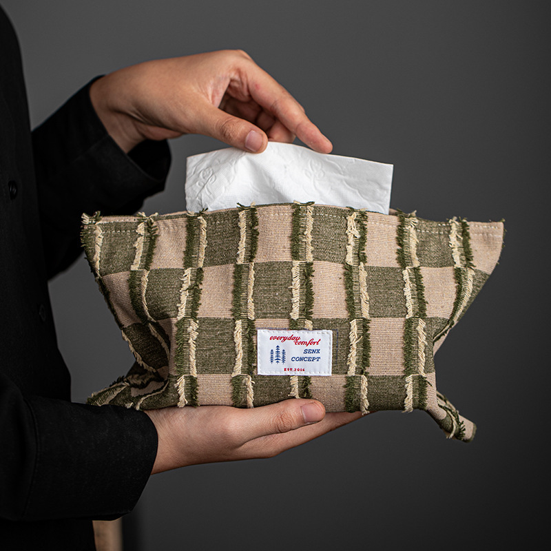 Tissue Box Cover Vintage Fabric Striped Neutral Style High End Forest Series Wabi Sabi Creative Tissue Cover For Homestay Bedroom Dining Coffee Table 