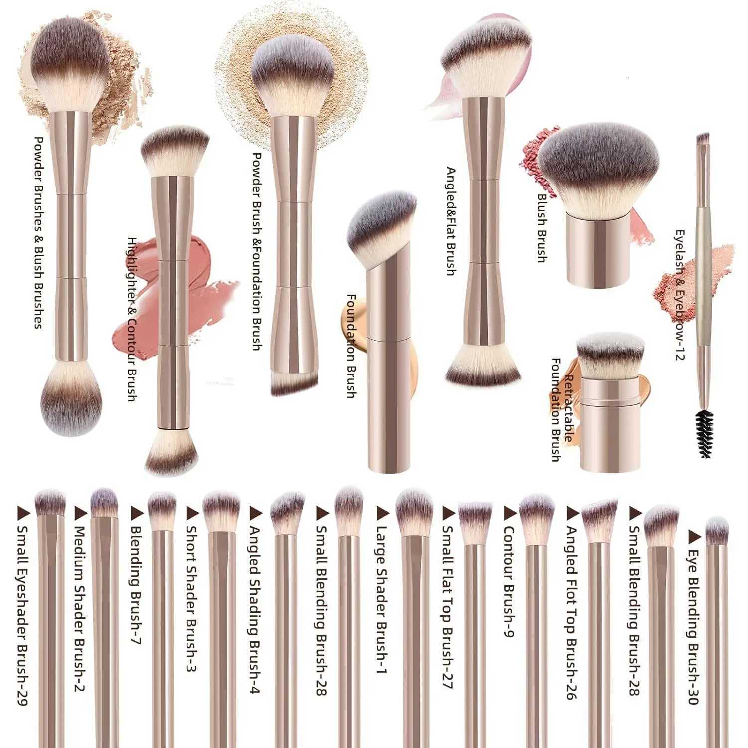 20pcs/set Pro Makeup Brushes Double Ended Foundation Concealers Blush Eye Shadows Brush for Liquid Cream Powder Blending Z260408