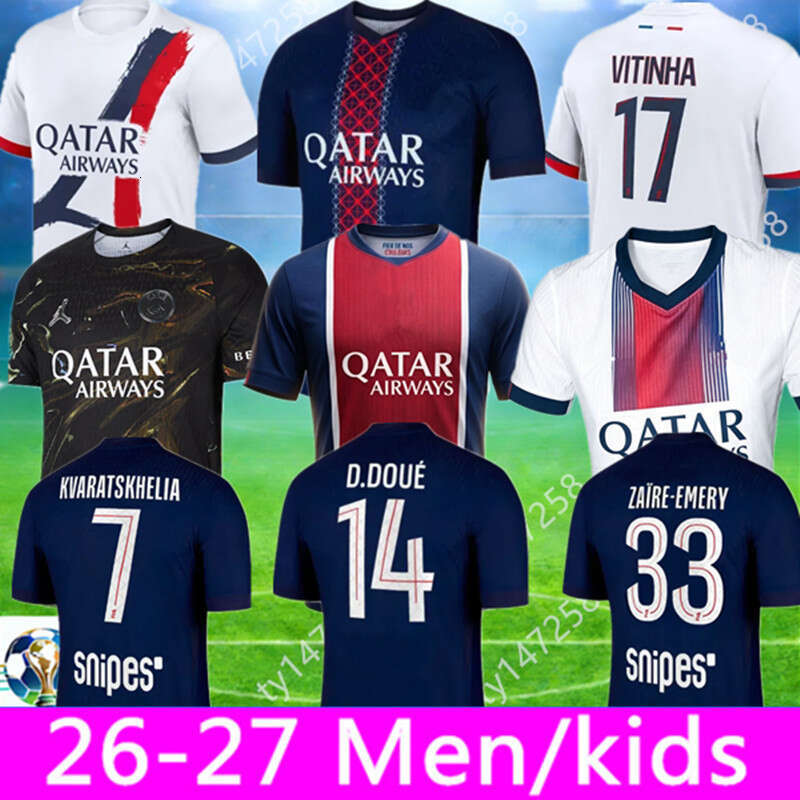 2026 2027 maillot de foot KVARATSKHELIA soccer jersey CHEVALIER JOAO NEVES HAKIMI football shirt 26 27 home BARCOLA Zaire-Emery O.Dembele Paris final PSGES men