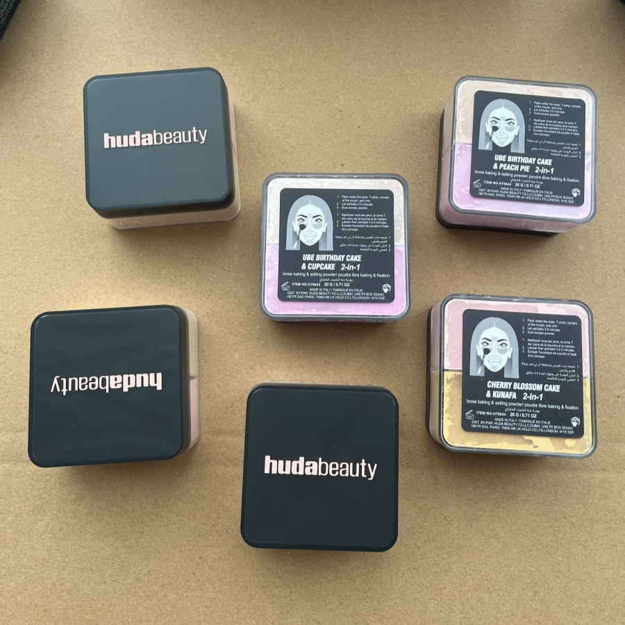 HUDAbeauty EASY BAKE LOOSE BAKING SETTING POWDER Duo UBE BIRTHDAY CAKE & PEACH PIE Loose Powder Airbrushed Natural Look Loose Powder Makeup SETTING PO