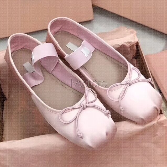 Ballet Flats Paris brand designer Women Pink ballets dance mules shoes Spring Quilted Genuine Leather Slip on Satin Ballerina Round Toe women Ladies Dress Shoes