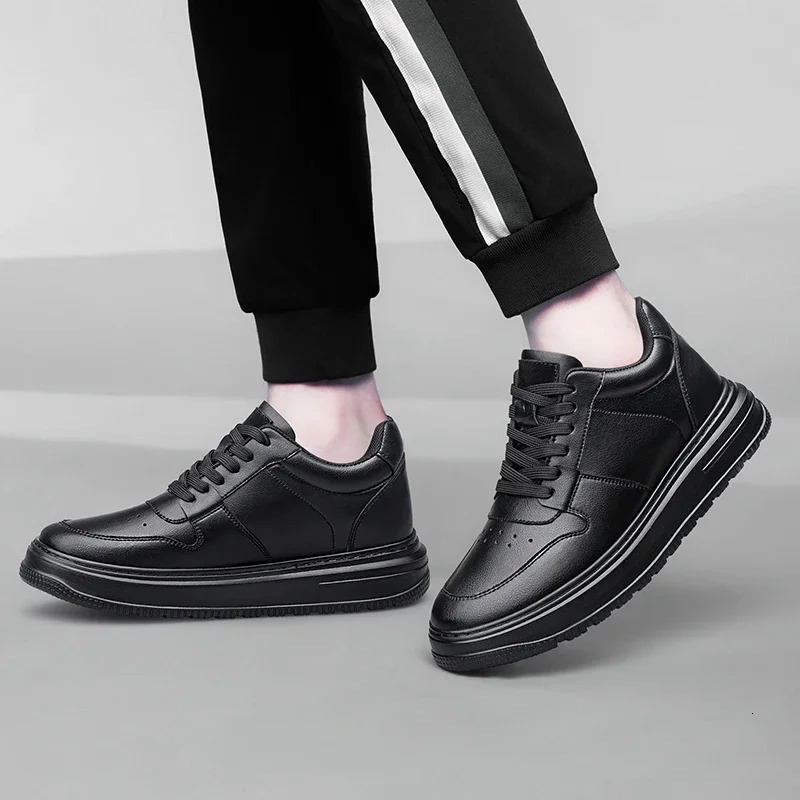 Fashion Leather Elevator Sneakers Men Comfortable Breathable Casual Shoes Height Increase Insole 8cm Lift Men Shoes 260408