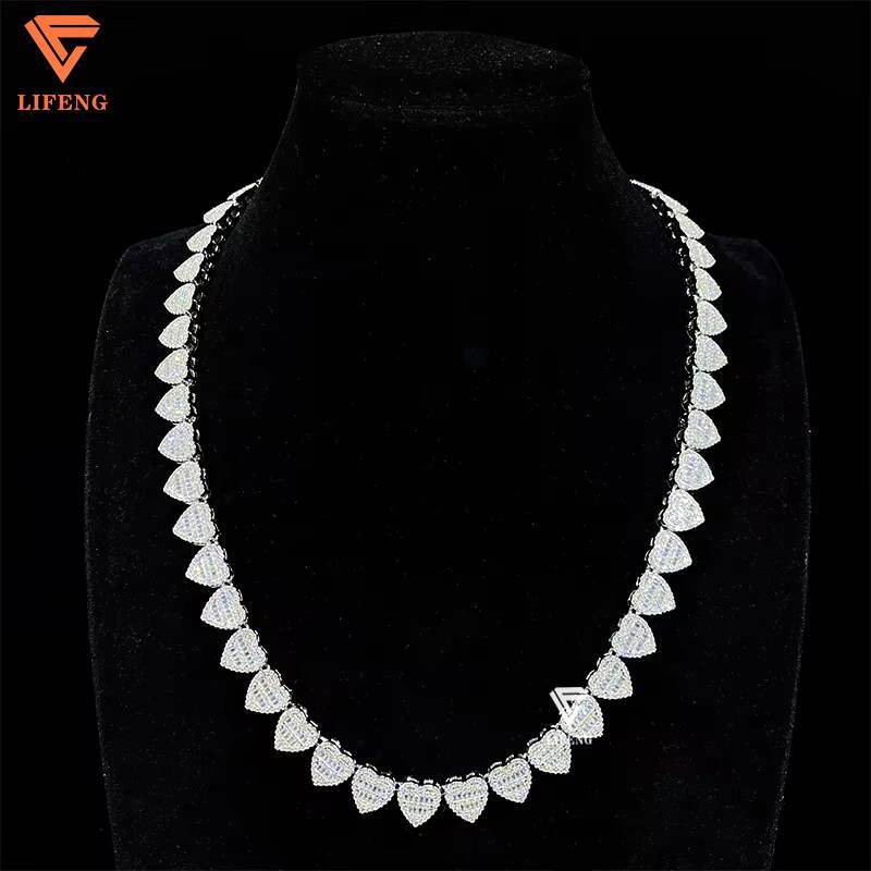 Heart Shape Moissnaite Cuban Chain Iced Out Jewelry HipHop 18K White Gold Plated Cuban Necklace Silver 925 Moissanite Chain