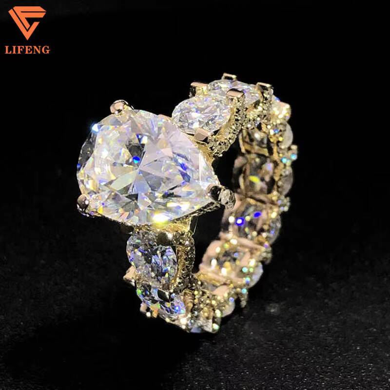 Lifeng Custom Luxury S925 Silver Pear Cut Lab Diamond Wedding Engagement Moissanite Ring Fashion Jewelry for Girls Gift