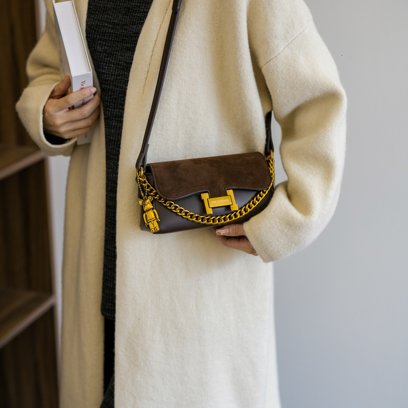 WEIDENG Contrast Flap Bag with Bear Charm for Women, 2026 New Arrival Suede & Leather Crossbody, Perfect for Dating, Shopping & Travel