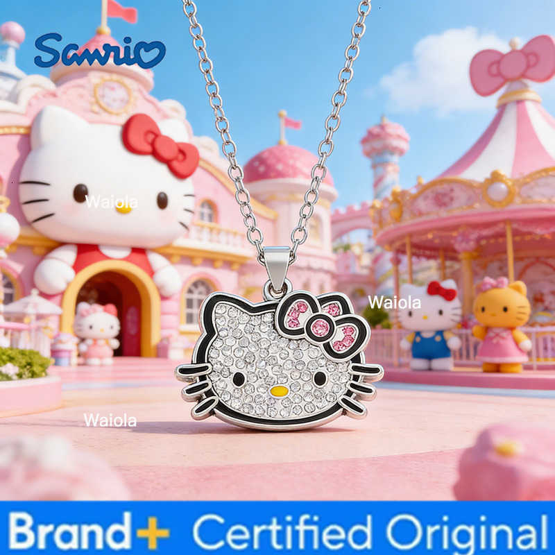 Sanrio Kawaii Hello Kitty Rhinestone Pendant Necklace Cute Cartoon KT Cat Charm Jewelry Gift for Birthday H260408