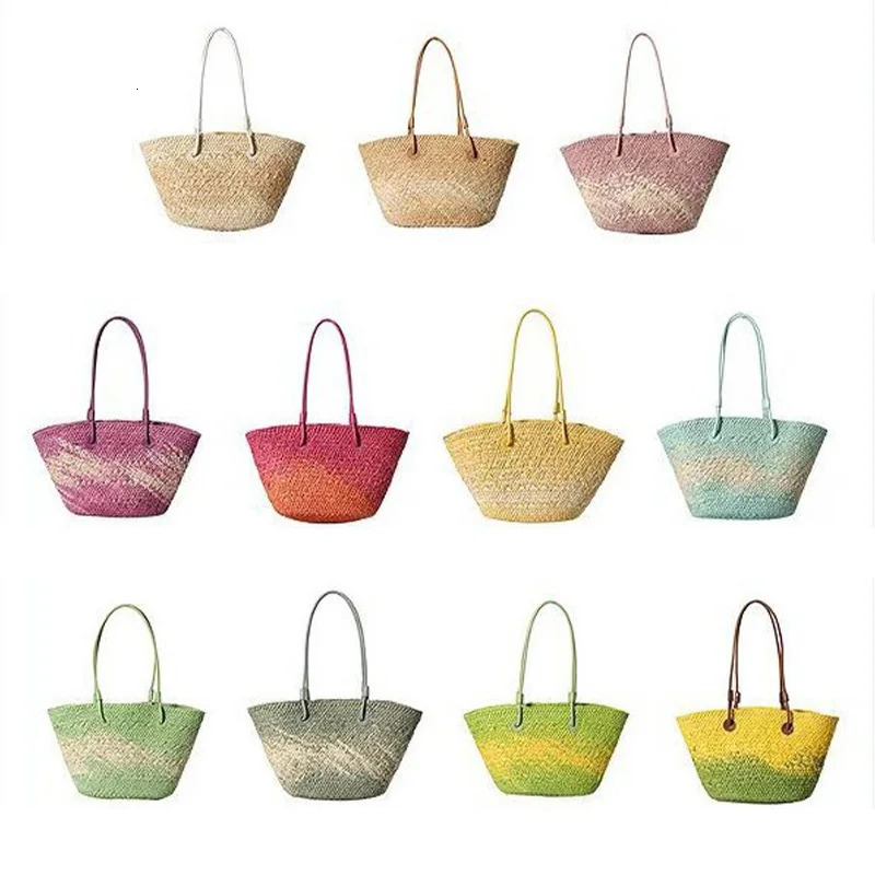 Gradient Color Straw Underarm Shoulder BagSummer Beach Vacation Travel Tote BagGrass Woven HandbagShopper Boho Market Basket 260407