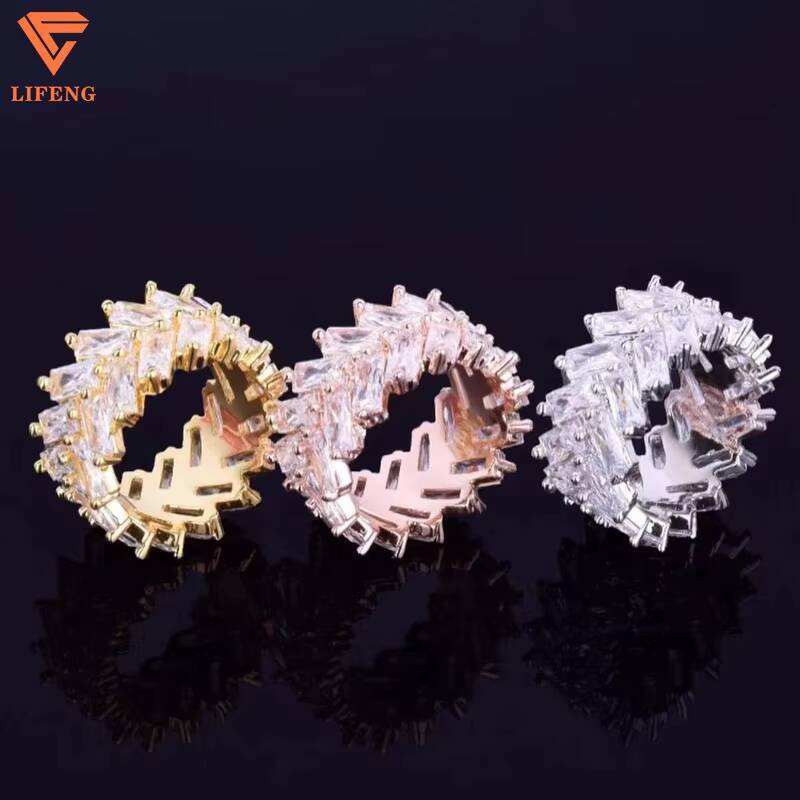 New Arrival Product 2 Rows Fine Jewelry Multi Colors Plated 925 Sterling Silver Iced Out Baguette Cut VVS Moissanite Custom Ring