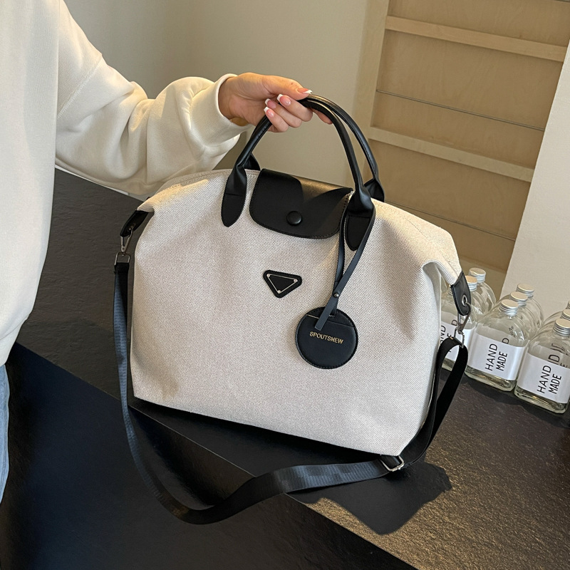 Canvas Duffle for Women - Large Capacity Travel Handbag with Leather Trim, Luxury Weekender Overnight Bag