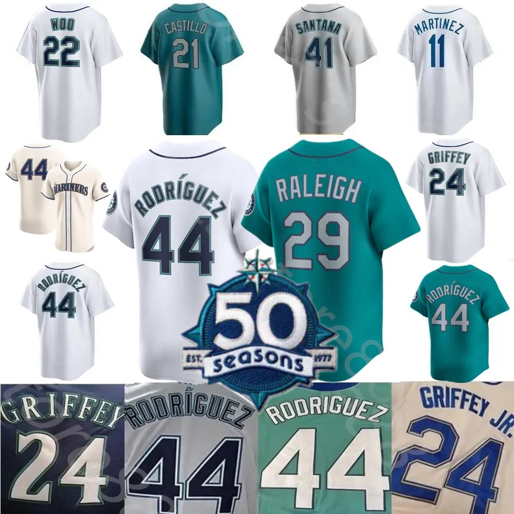 Custom S-4XL Top Quality Anderson Rodriguez Martinez Castillo Griffey Naylor Gilbert Crawford Arozarena Mariners Haniger Man Women Youth Jersey Kirby Munoz Jersey