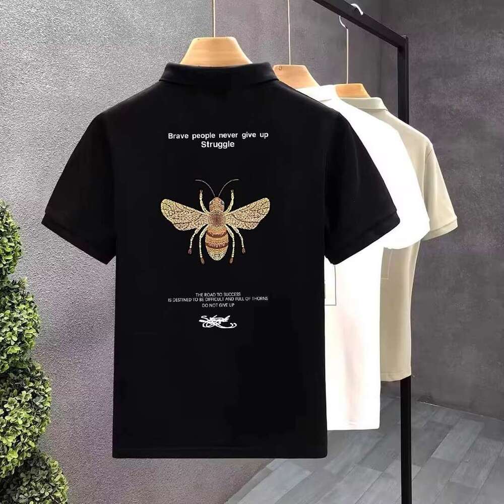 Handsome Little Bee Polo Shirt Summer Trendy Printed T-Shirt Korean Style Slim Fit Short Sleeve Casual Top Men's Clothing