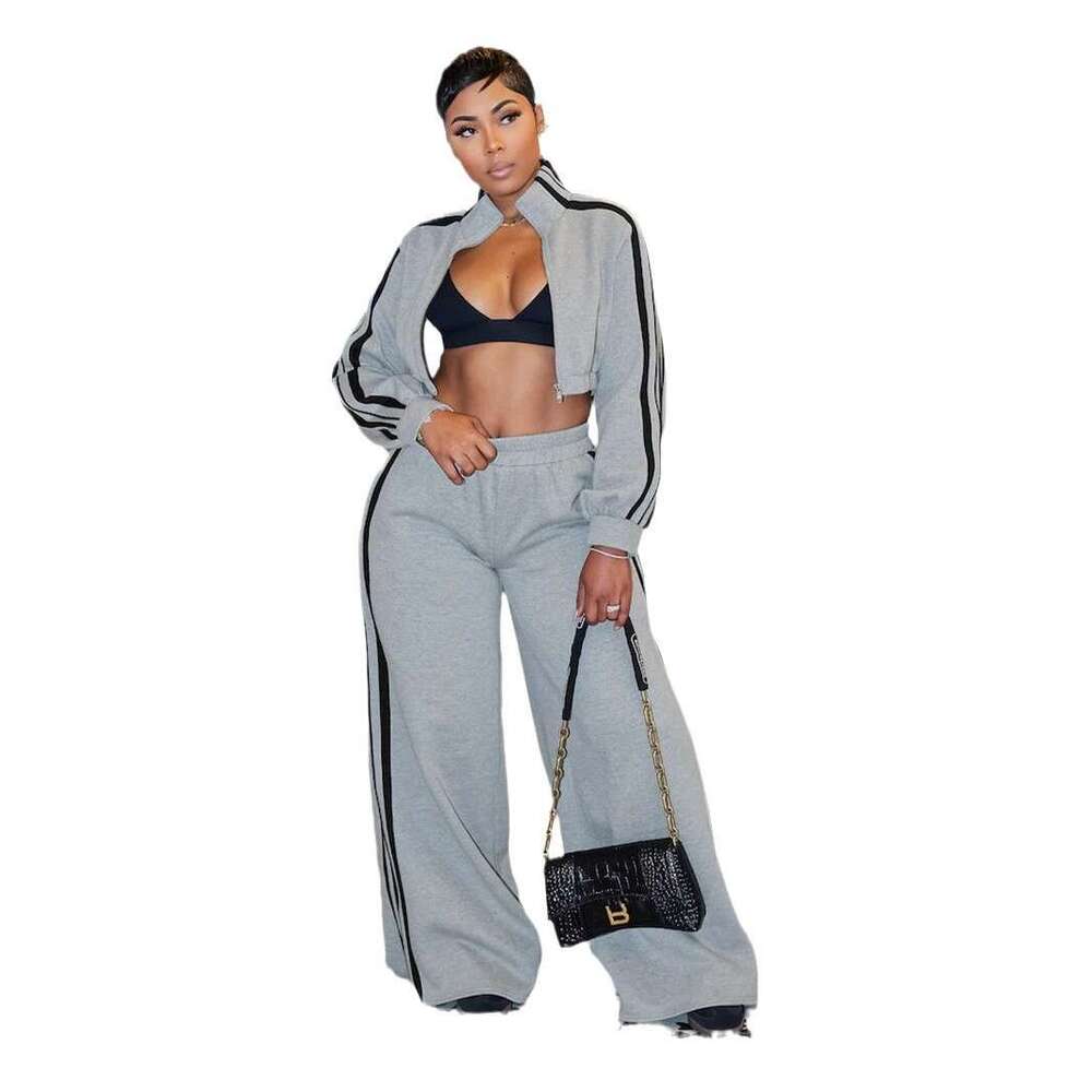 Spring new striped zipper sportswear casual commuting two-piece running set fashionable versatile casual sportswear