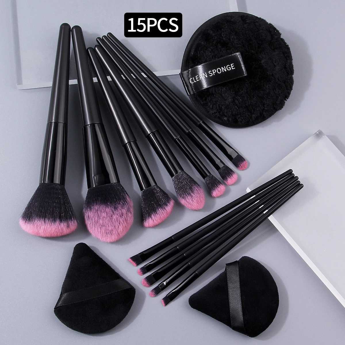 15PCS Soft fiber bristle multi-functional makeup brush set Dry and wet dual-purpose fan-shaped/round powder puff beauty tools Z260408