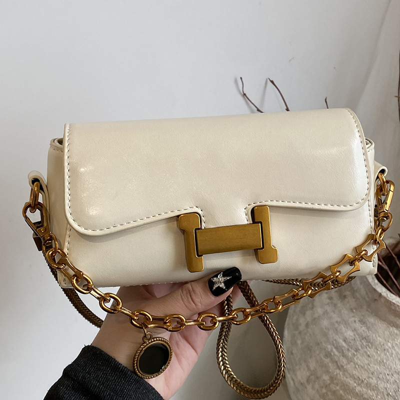 2026 New Arrival H-Buckle Flap Crossbody Bag for Women - Premium PU Leather Handbag with Gold Chain, Luxury Retro Shoulder Purse