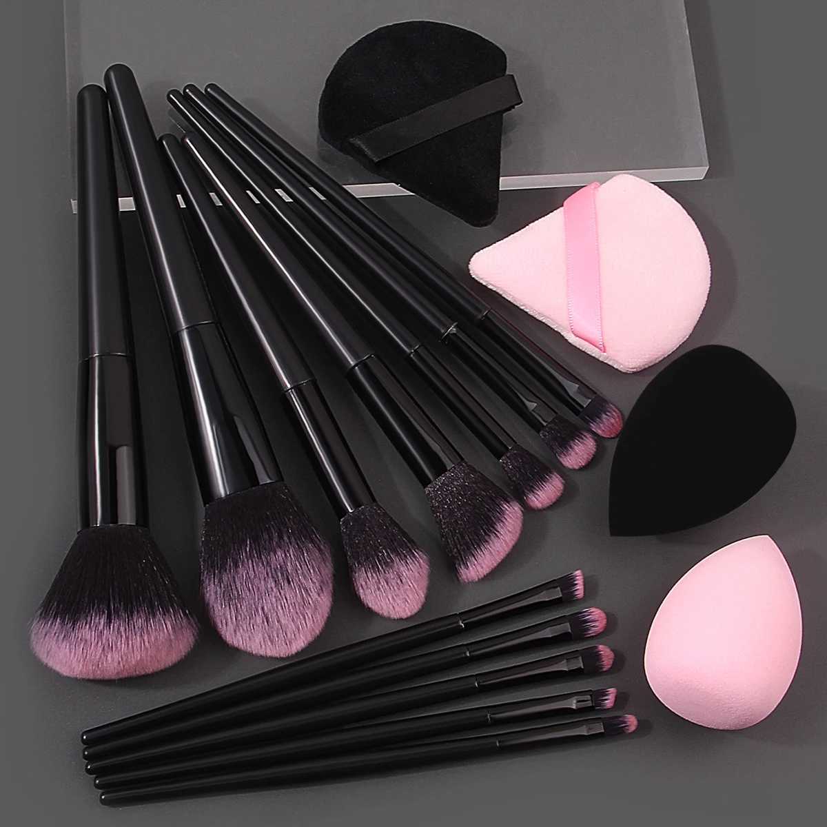 Hot-selling 12/16PC multi-purpose makeup brush set featuring ultra-soft makeup powder pads and sponge makeup eggs with all tools Z260408