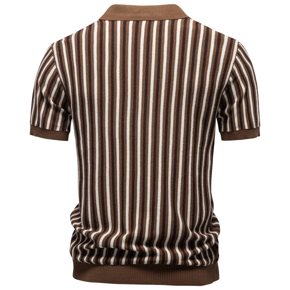 Summer Mens Polo Shirts 2026 Stripe n Ice Silk Short Sleeve Cool Touch Breathable Casual Outdoor Polo Shirt for Men 260407