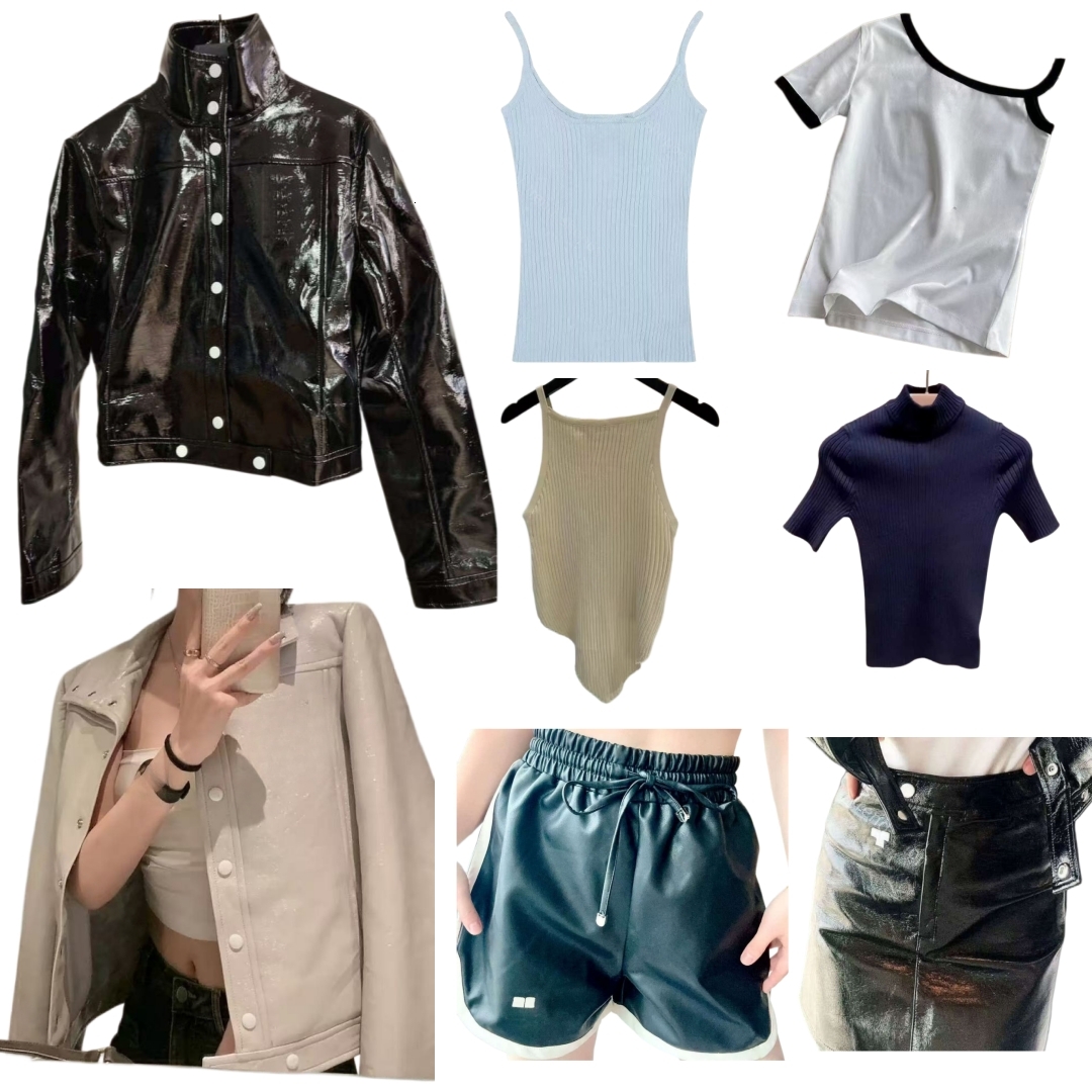 26ss Summer Fashions Designer Shirt Jacket High Quality Patent Leather Shiny Pu Jacket Trendy Shiny Slim Fit Long Sleeved Jacket skirt veste jacket