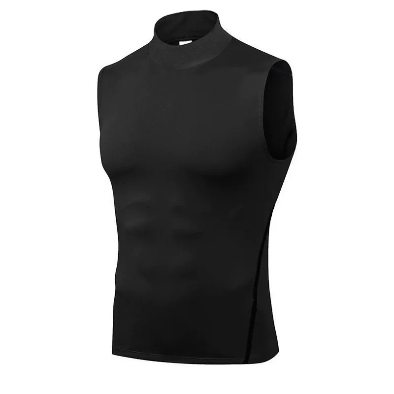 Mens Sleeveless Turtleneck Compression Shirt Man Quick Dry Workout Fitness Gym Tank Top Base Layer Bodybuilding Running Vest 260407