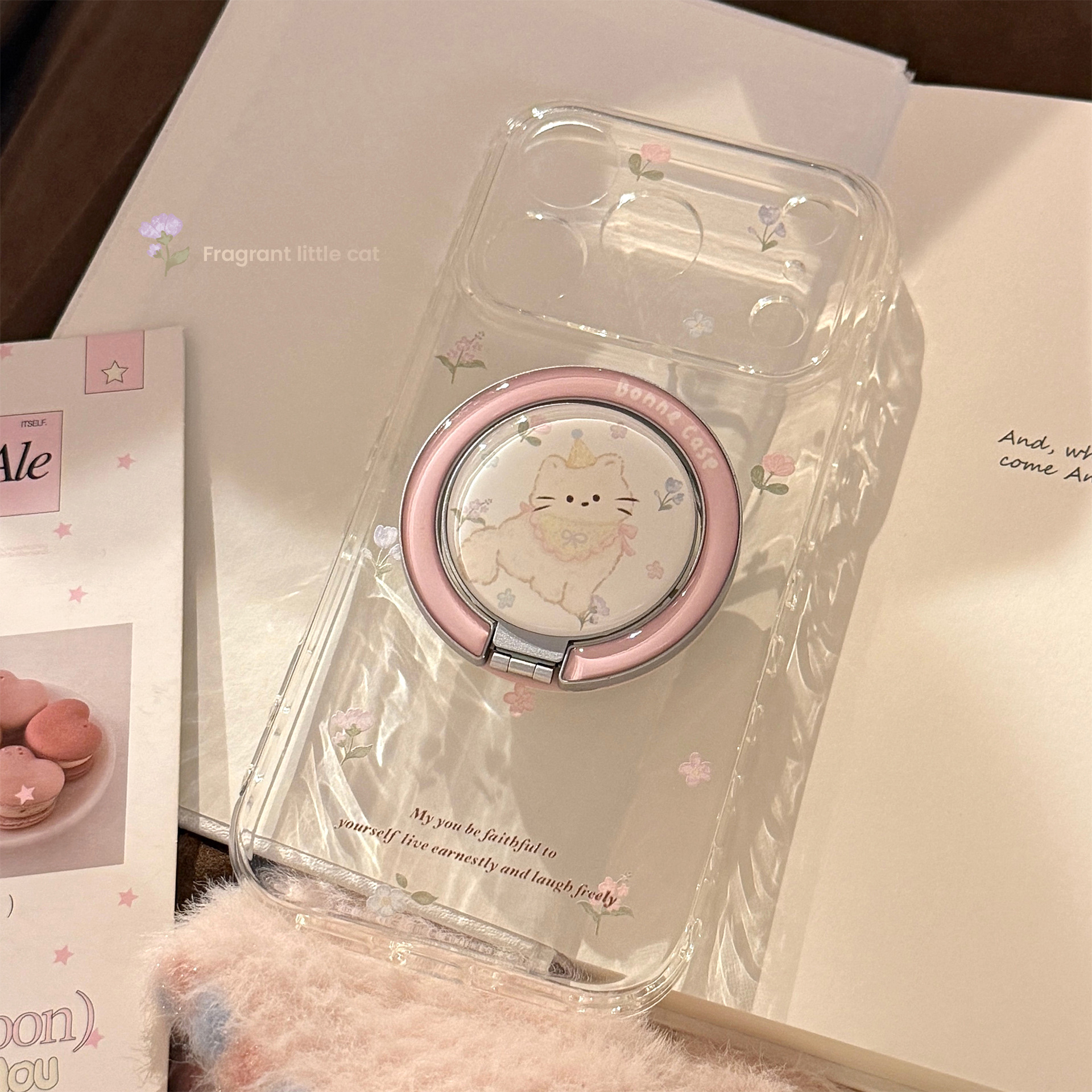 Flower Cat MagSafe Stand Case for iPhone 17 Pro Max 16 Clear Cartoon Cover