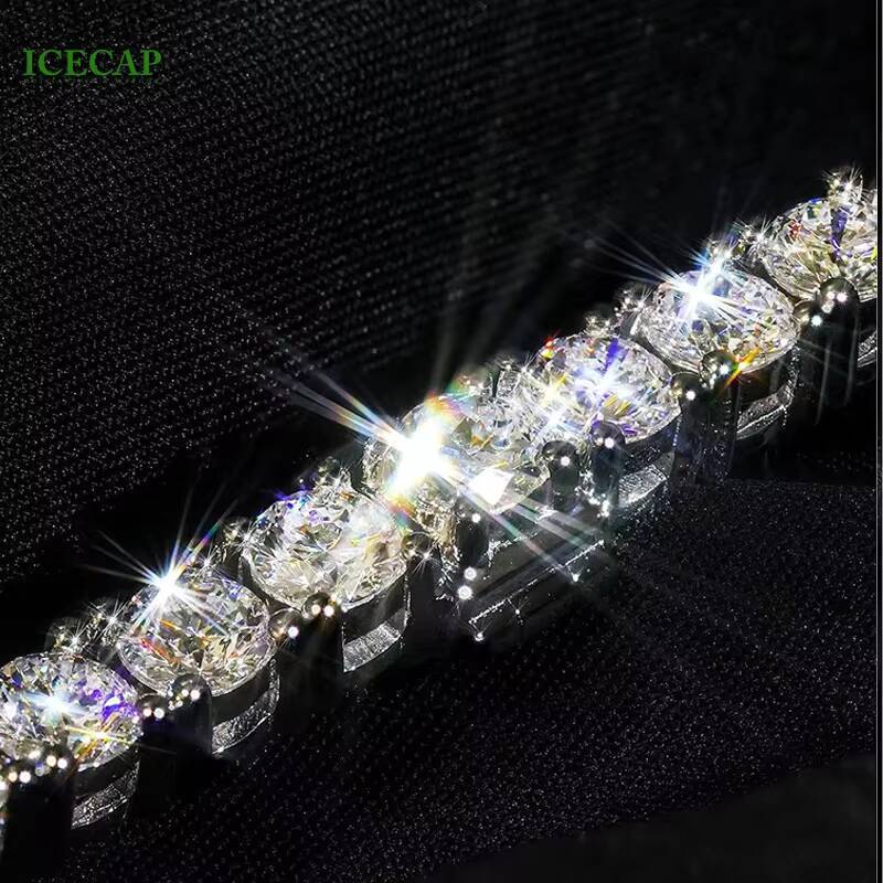 Hot Iced Out Round Brilliant Cut VVS Moissanite 925 Silver Tennis Chain Bracelet Elegant Tennis Chain Bracelet for Men Women