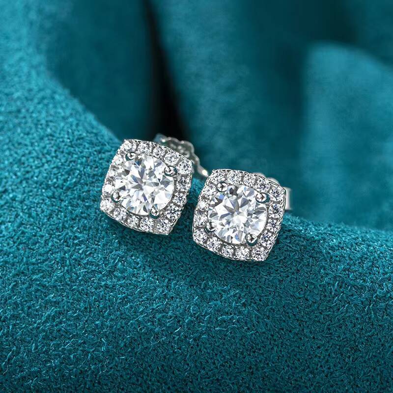 Factory Wholesale Lab Grown Diamond Womens Jewelry 18K Gold Plated S925 Sterling Silver Brilliant Cut Hip Hop Style Earrings