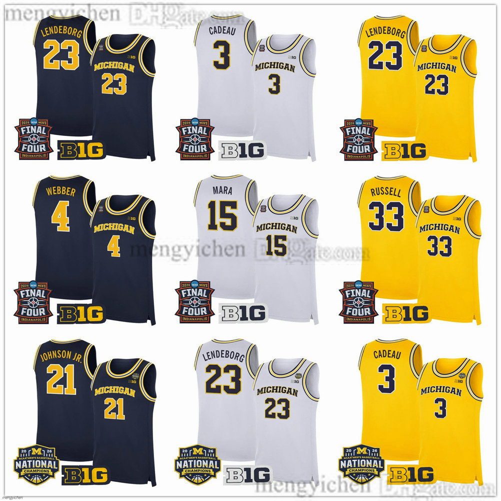 2026 Men's Final Four Michigan College Wolverine Basketball Jersey 1 Trey McKenney 23 Yaxel Lendeborg 3 Elliot Cadeau Morez Johnson Jr. 15 Aday Mara 2 L.J. Cason Printed