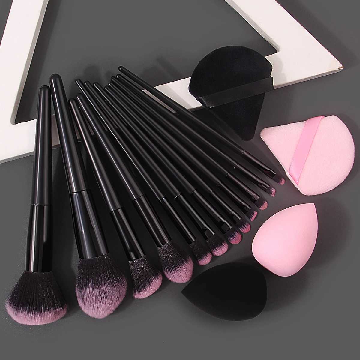 Hot-selling 12/16PC multi-purpose makeup brush set featuring ultra-soft makeup powder pads and sponge makeup eggs with all tools Z260408