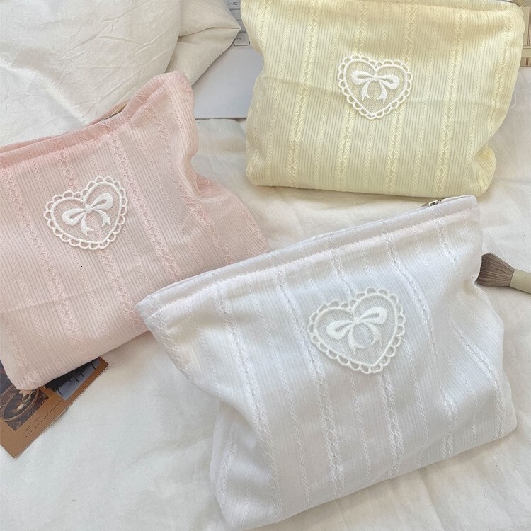 Storage Bag Fresh Color Vertical Stripe Print Bowknot Large Capacity Makeup Skincare Organizer Shopping Clutch