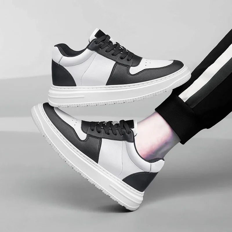 Fashion Leather Elevator Sneakers Men Comfortable Breathable Casual Shoes Height Increase Insole 8cm Lift Men Shoes 260408