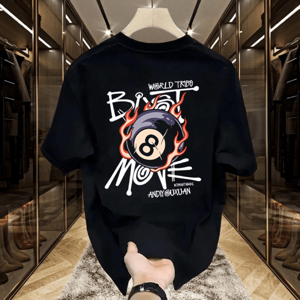 Men's American Street Hip-Hop Tees | INS Trendy Billiards Print High-Street Short-Sleeve T-Shirts