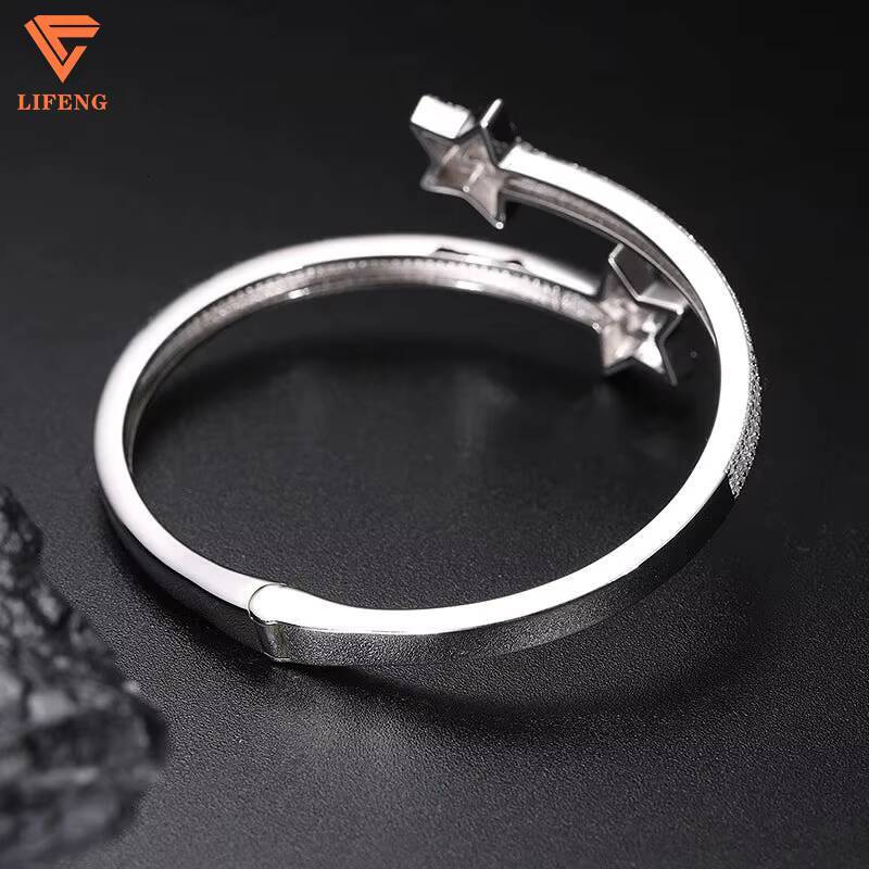 Lifeng Jewelry Pass Diamond Tester VVS Moissanite Star Bangle Baguette Cut Silver Bling Men Women Bracelet