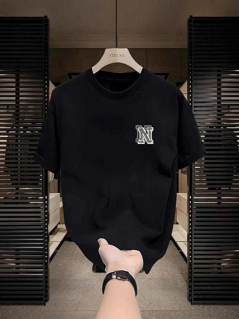 2026 Summer New Arrivals Men's Solid Color Tees | High-End Trendy Printed Premium Cotton American Luxury Short-Sleeve T-Shirts