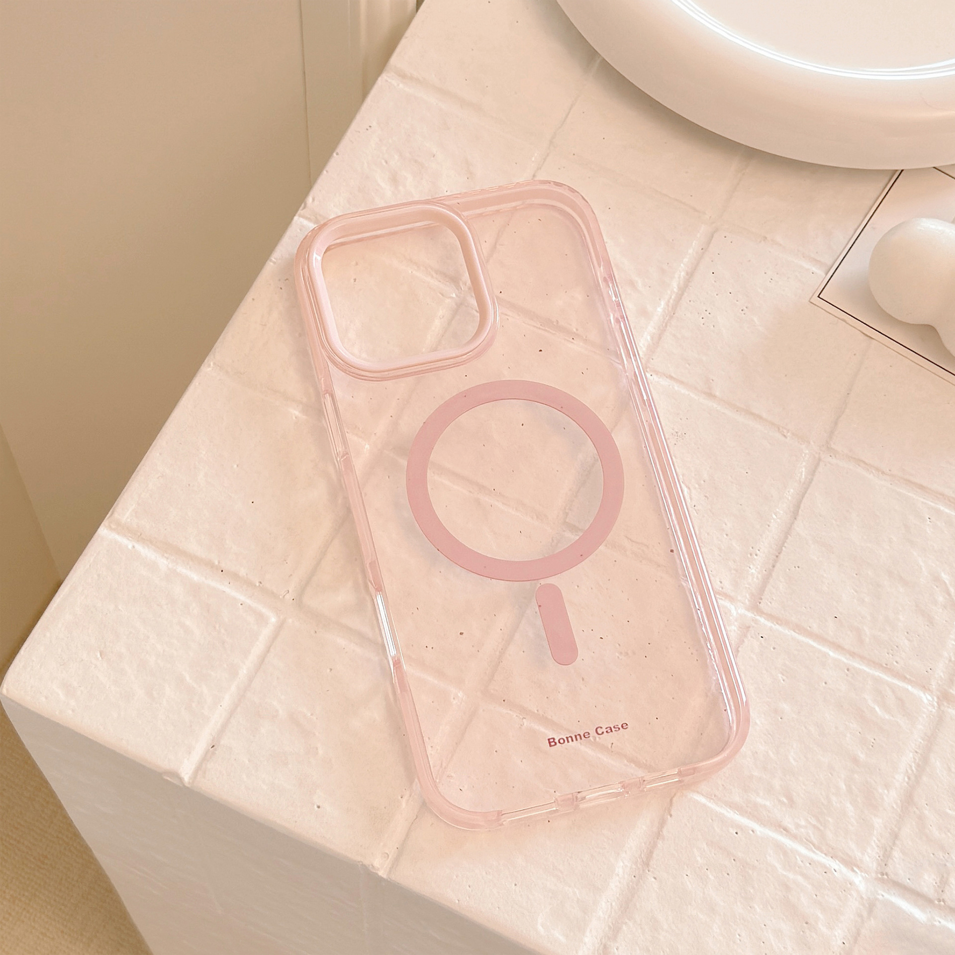 Pink MagSafe Stand Case for iPhone 16 Pro Max 17 Clear Coffee Cup Cover