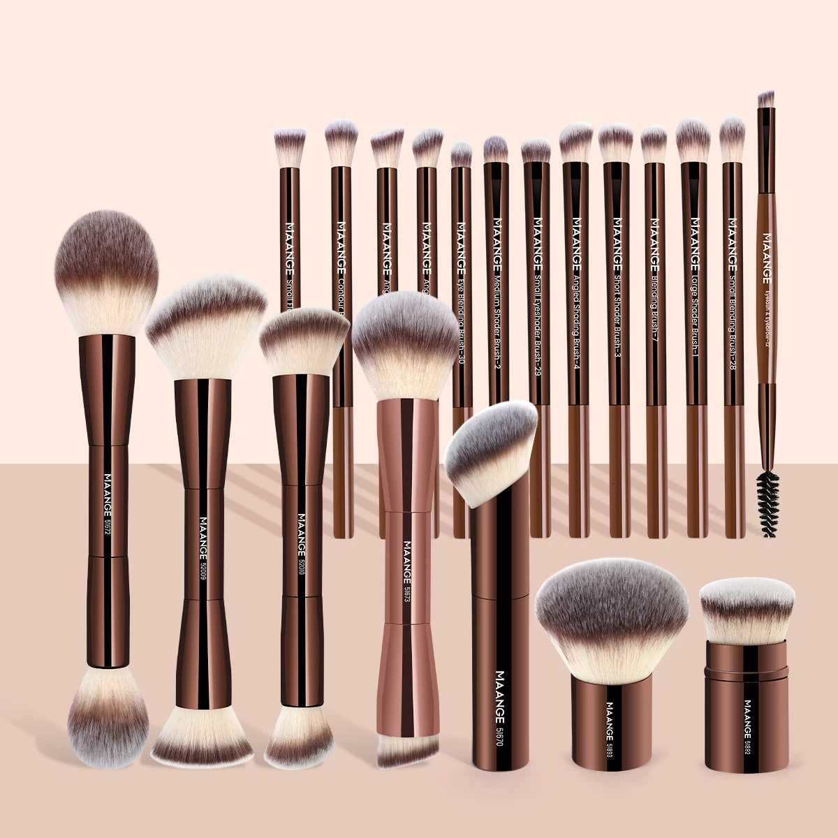 MAANGE Pro Makeup Brushes 20pcs Double Ended Foundation Concealers Blush Eye Shadows Brush for Liquid Cream Powder Blending Tool Z260408