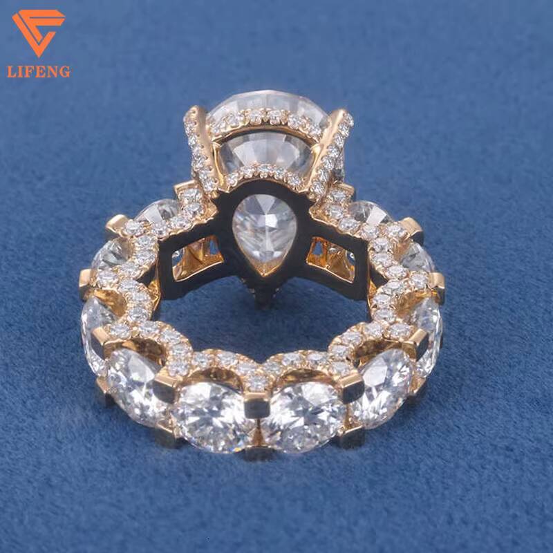 Lifeng Custom Luxury S925 Silver Pear Cut Lab Diamond Wedding Engagement Moissanite Ring Fashion Jewelry for Girls Gift