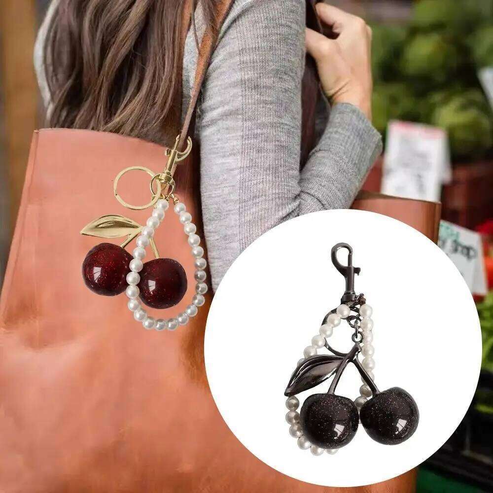 Cherry Keychain Bag charms Accessories ute Black Red Color Sparkling Resin Hanging For Bag accessories Gifts Lightweight Durable Tarnish Purse Charm J - view 4