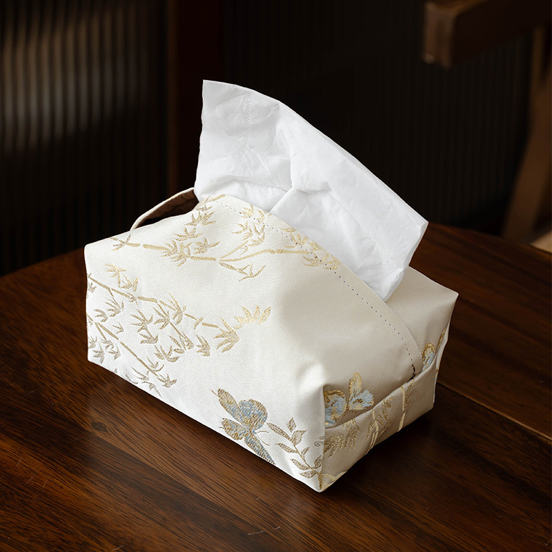 Tissue Bag New Chinese Style Light Luxury Orange Camellia Pattern Fabric For Tea Room Hotel Car Home Storage