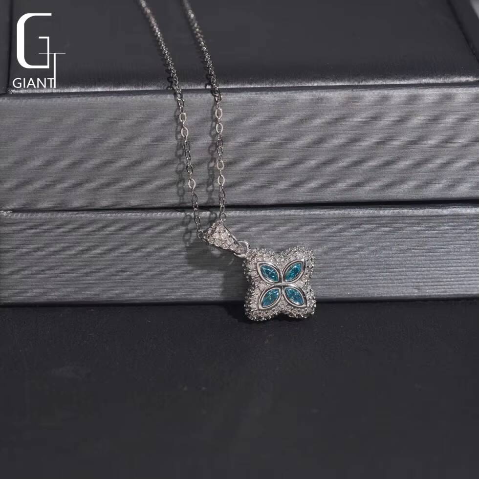 Blue Marquise Cut VVS Hip Hop Moissanite Four-leaf Clover Pendant Men Accessories Customizable 925 Silver Necklace Pendant