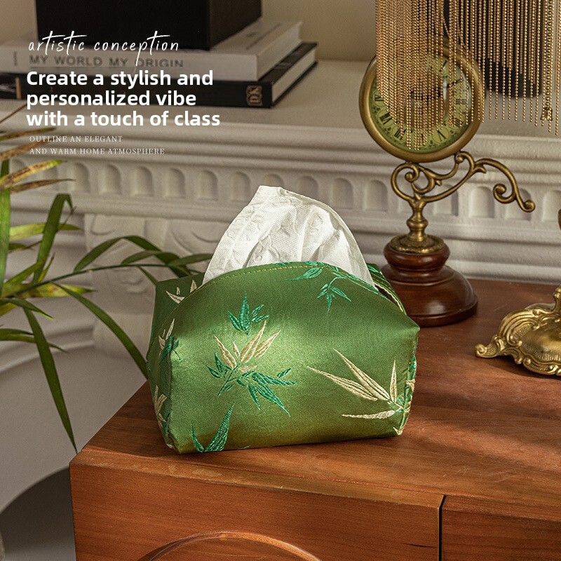 Tissue Box Cover New Chinese Style Black Landscape Print Fabric Tissue Holder For Living Room Bedroom Office Home Use