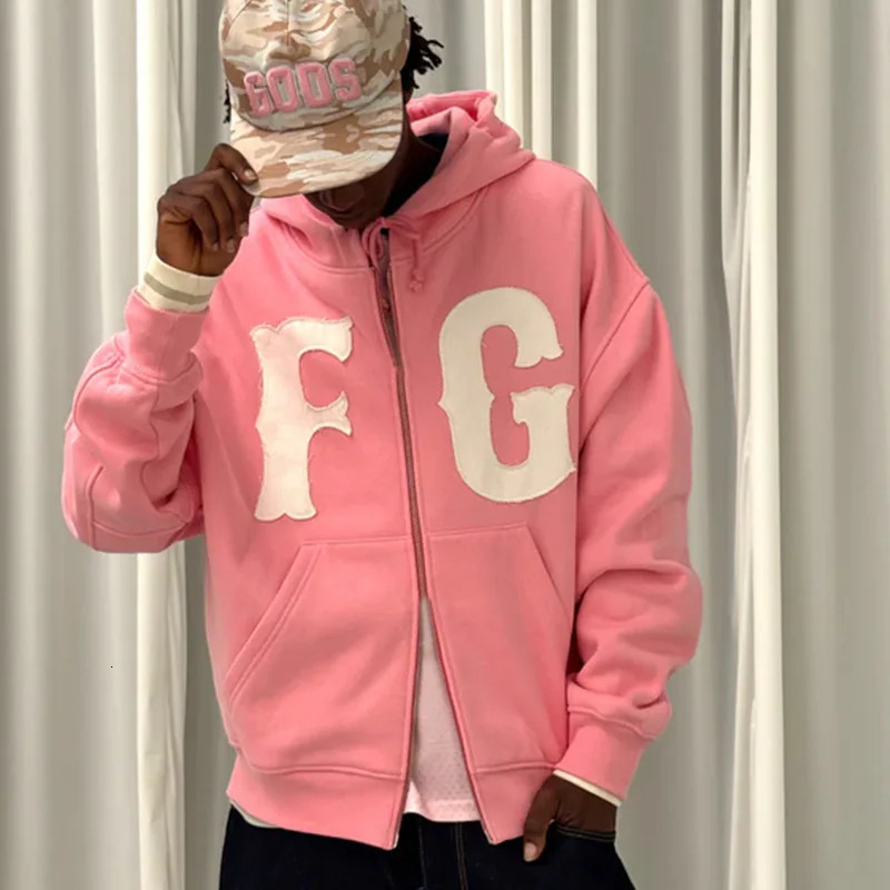 2026 Lazy Style FG Letter Hooded Zip Up Sweatshirt Loose Couple Coat Soft Warm Material Suitable Daily Casual Street Outfit top 260403