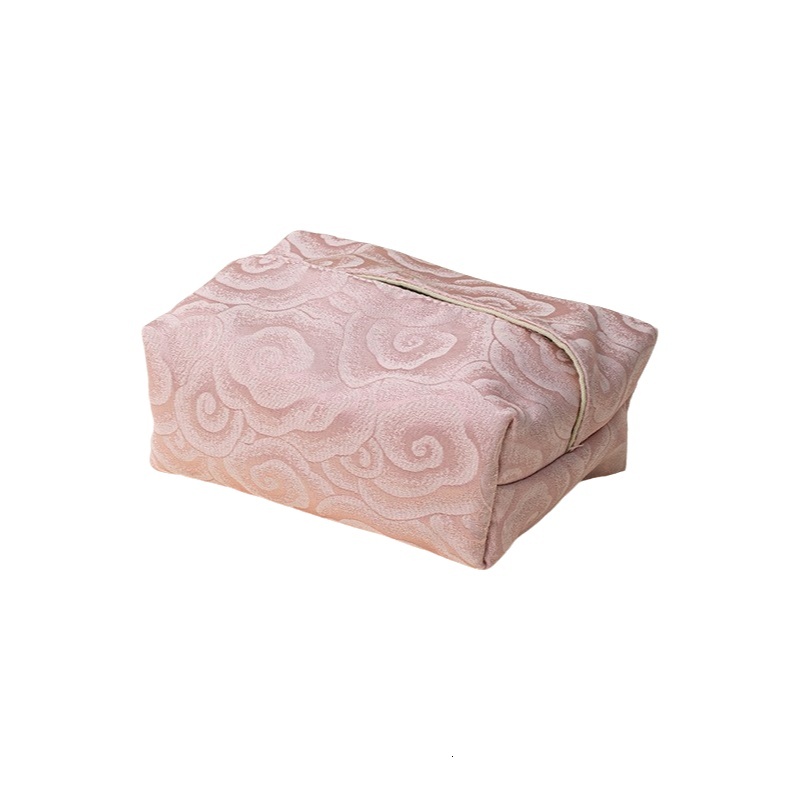 Tissue Box Cover New Chinese Style Fabric Light Luxury Creative Home Bedroom Living Room Tissue Holder For Model Room Pink Color
