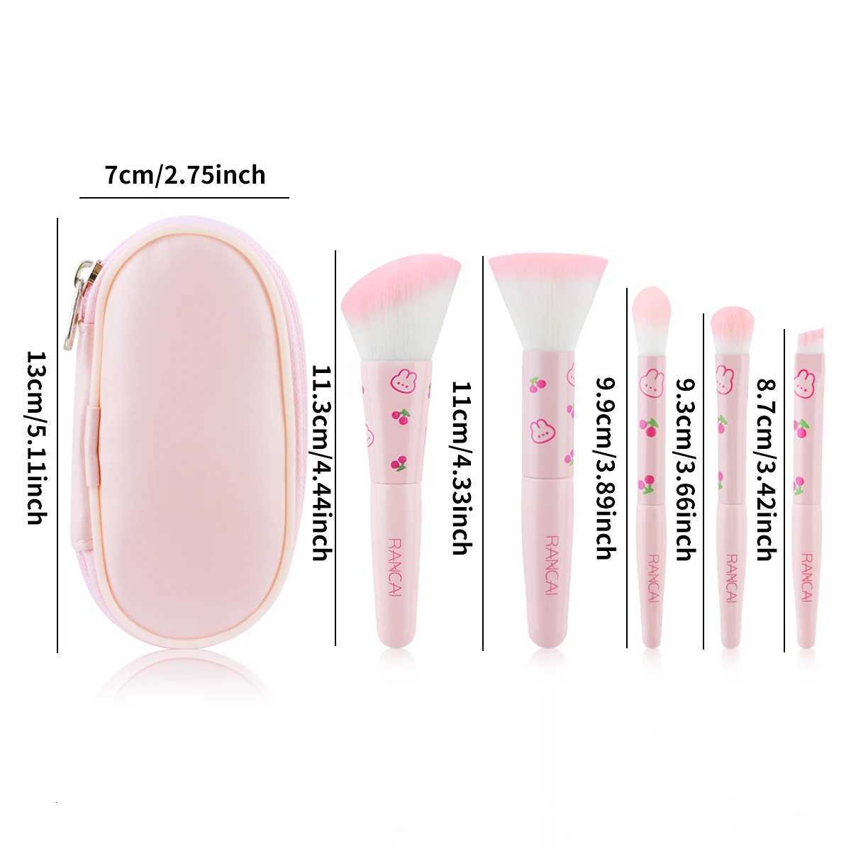5Pcs Cute Compact Makeup Brush Set With Case Premium Brush for Flawless Foundation Blush Eyeshadow Application Beauty Tools Z260408