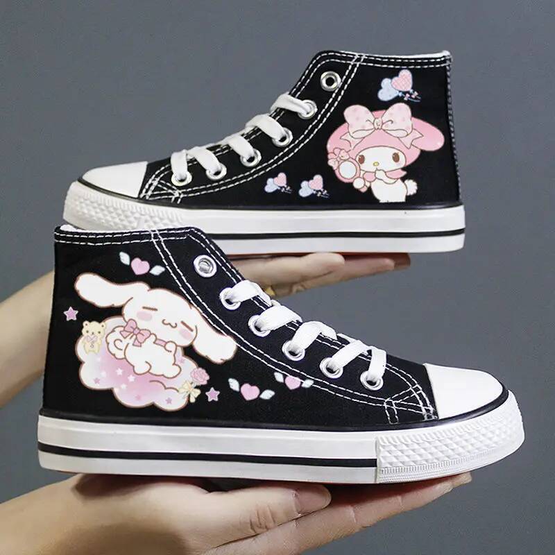 Sanrioed Cute Cinnamoroll Canvas 2024 New Cartoon Kuromi Versatile Board Kawaii Hello Kittys Shoes for Women