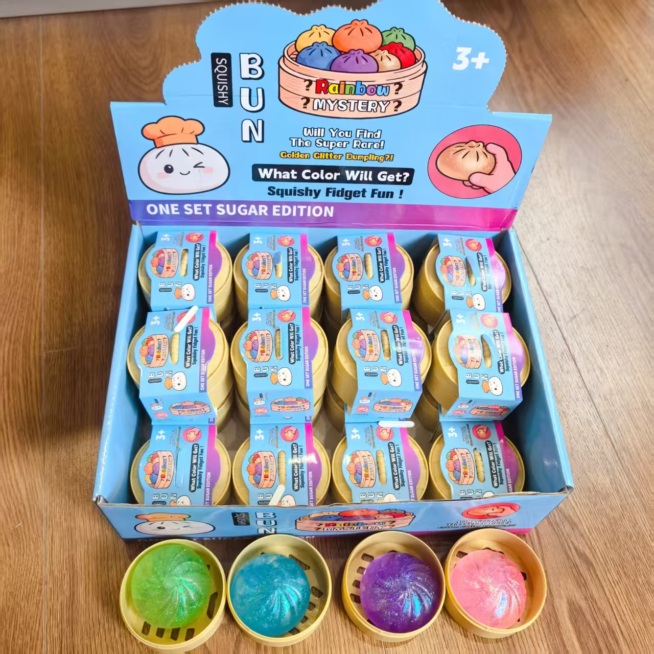 Colorful Dumpling Squishes NeeDoh Stress Balls Fidget Sensory Toys Simulation Food Squishies Bun with Steamer Squeeze Dough Ball Gifts